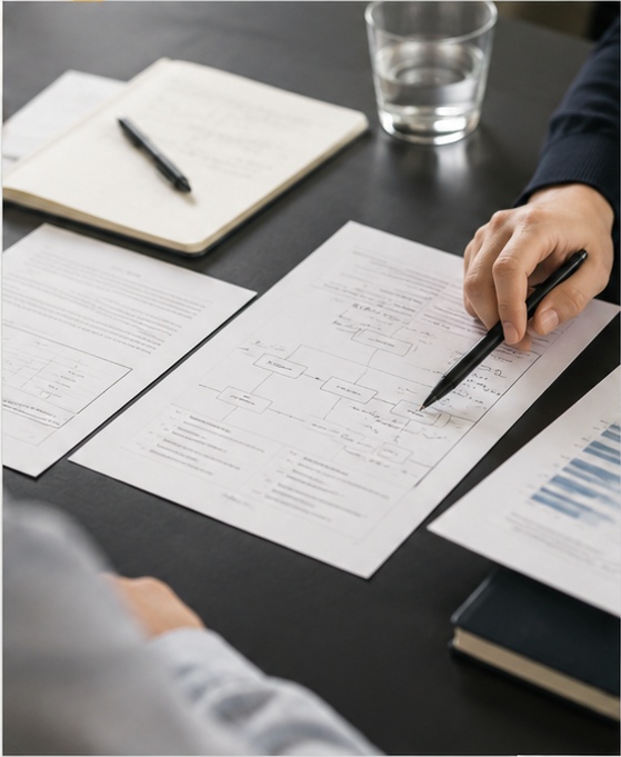 Business planning documents being reviewed